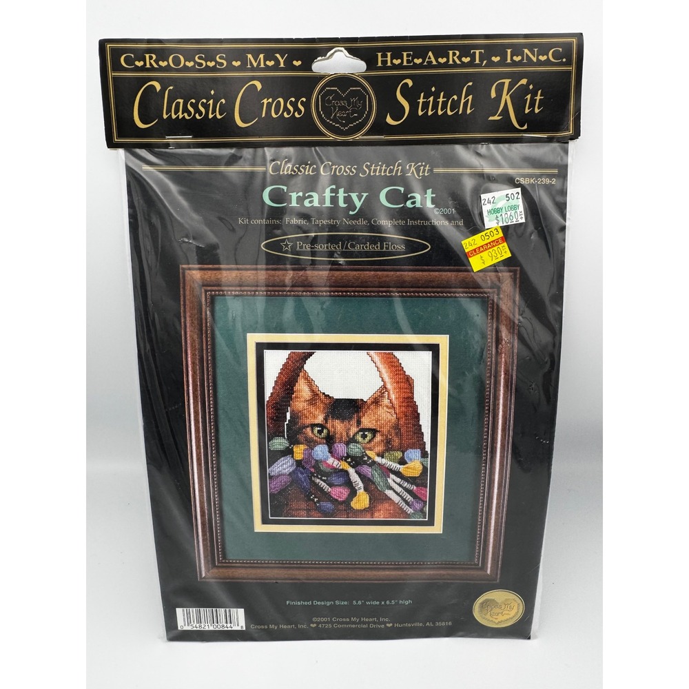Vintage 2001 Cross My Heart Crafty Cat Cross Stitch Kit New Sealed Hobby Lobby